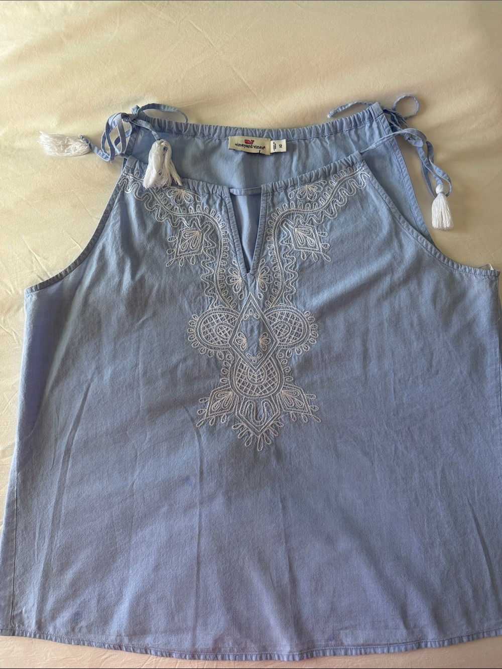 Vineyard Vines Light Blue Embroidered Halter Tank